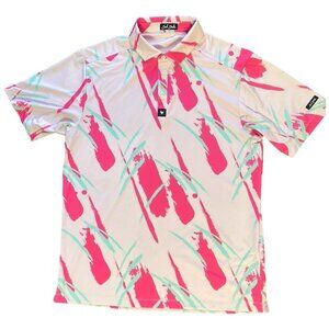 Bad Birdie Golf Polo Shirt Men's Large Pink Mint Green Loud Pattern Performance